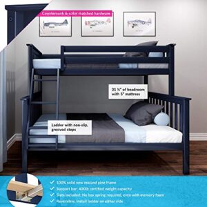 Max & Lily Bunk Bed, Twin-Over-Full Wood Bed Frame For Kids, Blue