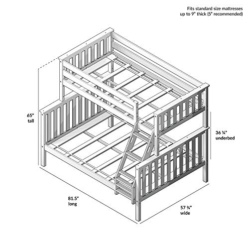 Max & Lily Bunk Bed, Twin-Over-Full Wood Bed Frame For Kids, Blue