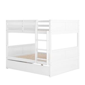 SOFTSEA Full Over Full Bunk Beds with Trundle for Kids Teens, Convertible to 2 Platform Bed Frame, Wood Bed Frame for Adults (White Full Over Full)