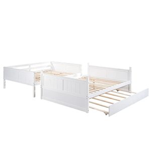 SOFTSEA Full Over Full Bunk Beds with Trundle for Kids Teens, Convertible to 2 Platform Bed Frame, Wood Bed Frame for Adults (White Full Over Full)