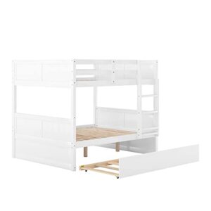 SOFTSEA Full Over Full Bunk Beds with Trundle for Kids Teens, Convertible to 2 Platform Bed Frame, Wood Bed Frame for Adults (White Full Over Full)