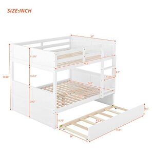 SOFTSEA Full Over Full Bunk Beds with Trundle for Kids Teens, Convertible to 2 Platform Bed Frame, Wood Bed Frame for Adults (White Full Over Full)