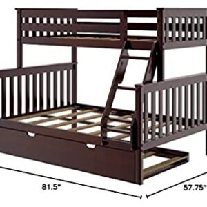 Max & Lily Bunk Bed, Twin-Over-Full Wood Bed Frame For Kids With Trundle, Espresso