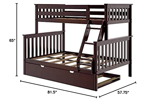 Max & Lily Bunk Bed, Twin-Over-Full Wood Bed Frame For Kids With Trundle, Espresso