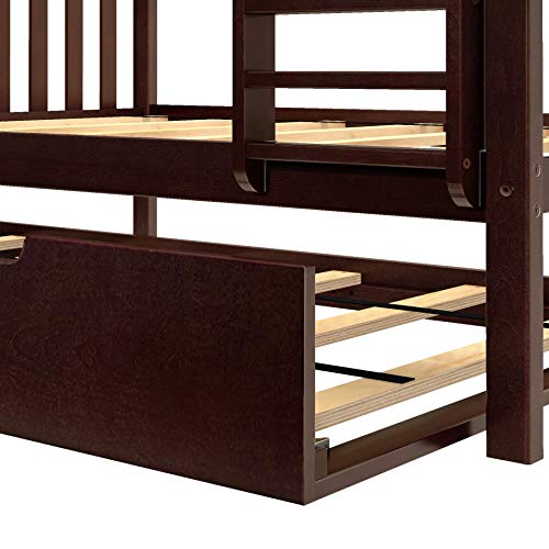 Max & Lily Bunk Bed, Twin-Over-Full Wood Bed Frame For Kids With Trundle, Espresso