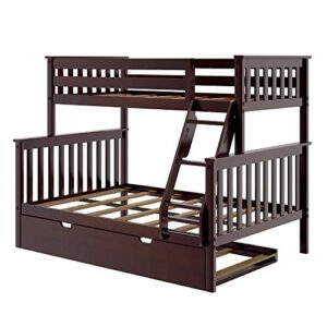 Max & Lily Bunk Bed, Twin-Over-Full Wood Bed Frame For Kids With Trundle, Espresso