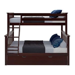 Max & Lily Bunk Bed, Twin-Over-Full Wood Bed Frame For Kids With Trundle, Espresso