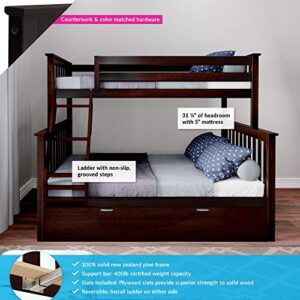 Max & Lily Bunk Bed, Twin-Over-Full Wood Bed Frame For Kids With Trundle, Espresso