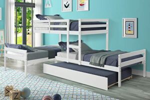 hanway l-shaped bunk bed with trundle – solid pine wood material –– easy to assemble plan providing unique bedroom setting for small living spaces – trendy design combined with a white paint coating
