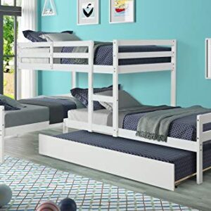 Hanway L-Shaped Bunk Bed with Trundle – Solid Pine Wood Material –– Easy to Assemble Plan Providing Unique Bedroom Setting for Small Living Spaces – Trendy Design Combined with a White Paint Coating