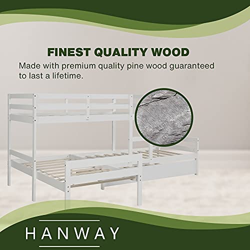 Hanway L-Shaped Bunk Bed with Trundle – Solid Pine Wood Material –– Easy to Assemble Plan Providing Unique Bedroom Setting for Small Living Spaces – Trendy Design Combined with a White Paint Coating