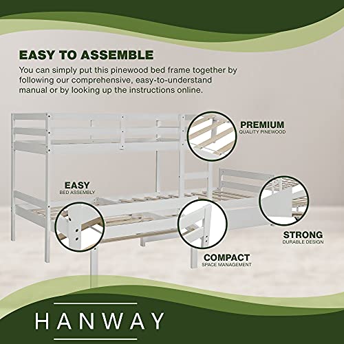 Hanway L-Shaped Bunk Bed with Trundle – Solid Pine Wood Material –– Easy to Assemble Plan Providing Unique Bedroom Setting for Small Living Spaces – Trendy Design Combined with a White Paint Coating