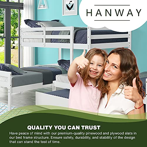 Hanway L-Shaped Bunk Bed with Trundle – Solid Pine Wood Material –– Easy to Assemble Plan Providing Unique Bedroom Setting for Small Living Spaces – Trendy Design Combined with a White Paint Coating