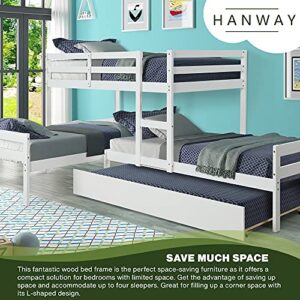 Hanway L-Shaped Bunk Bed with Trundle – Solid Pine Wood Material –– Easy to Assemble Plan Providing Unique Bedroom Setting for Small Living Spaces – Trendy Design Combined with a White Paint Coating