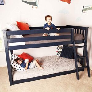 Max & Lily Low Bunk Bed, Twin-Over-Twin Wood Bed Frame For Kids, Blue