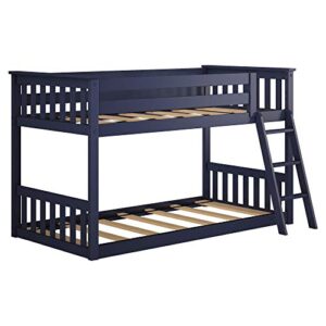 Max & Lily Low Bunk Bed, Twin-Over-Twin Wood Bed Frame For Kids, Blue