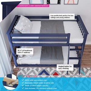 Max & Lily Low Bunk Bed, Twin-Over-Twin Wood Bed Frame For Kids, Blue