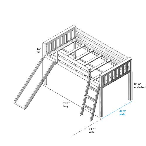 Max & Lily Low Loft Bed, Twin Bed Frame For Kids With Slide, White