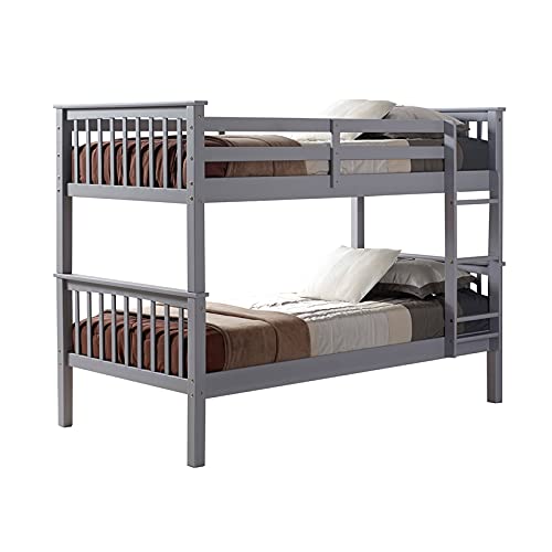 Walker Edison Resende Mission Style Solid Wood Twin over Twin Bunk Bed, Twin over Twin, Grey