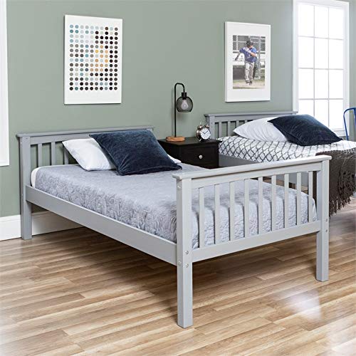 Walker Edison Resende Mission Style Solid Wood Twin over Twin Bunk Bed, Twin over Twin, Grey