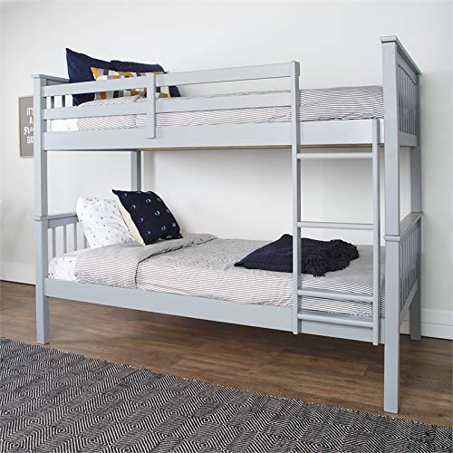Walker Edison Resende Mission Style Solid Wood Twin over Twin Bunk Bed, Twin over Twin, Grey