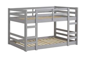 walker edison alexander classic solid wood stackable jr twin over twin bunk bed, twin over twin, grey