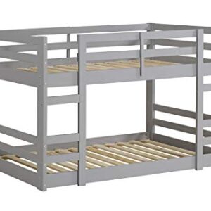 Walker Edison Alexander Classic Solid Wood Stackable Jr Twin over Twin Bunk Bed, Twin over Twin, Grey