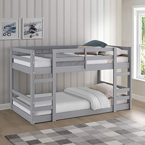 Walker Edison Alexander Classic Solid Wood Stackable Jr Twin over Twin Bunk Bed, Twin over Twin, Grey