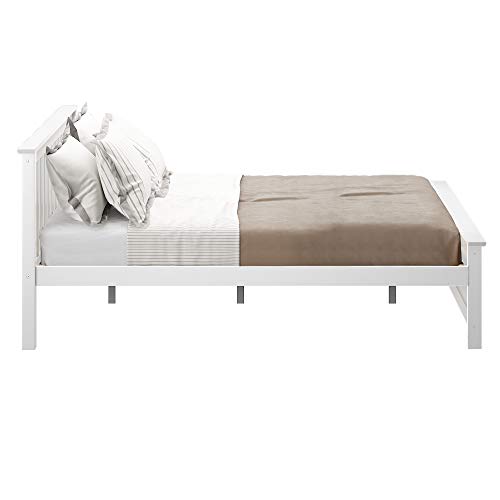Plank+Beam Solid Wood Queen Bed Frame, Platform Bed with Headboard, White