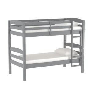 walker edison della classic solid wood twin over twin bunk bed, twin over twin, grey