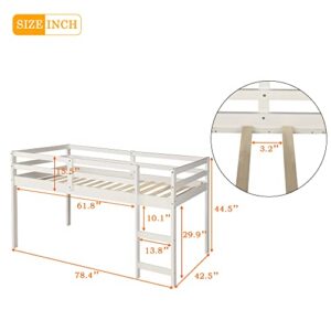 Harper & Bright Designs Twin Loft Bed with Desk, Low Study Loft Bed Frame with Storage Cabinet and Rolling Portable Desk for Kids and Teenagers, Twin Size, White