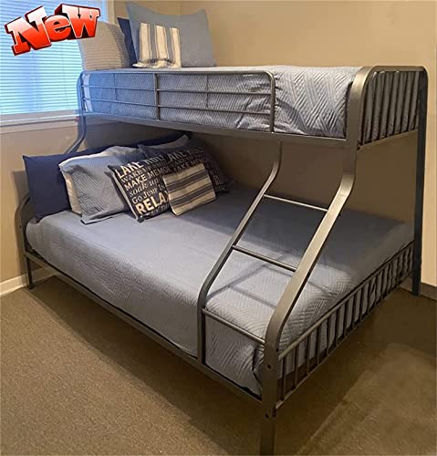 ZEKOLO Upgraded Version & Stronger Steel Bunk Bed Twin XL Over Queen with Safer Guardrails and Ladder, Thickend More Stable Metal Twin XL Over Queen Bunkbeds, Gunmetal (Easier to Assemble)