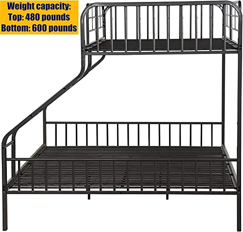 ZEKOLO Upgraded Version & Stronger Steel Bunk Bed Twin XL Over Queen with Safer Guardrails and Ladder, Thickend More Stable Metal Twin XL Over Queen Bunkbeds, Gunmetal (Easier to Assemble)