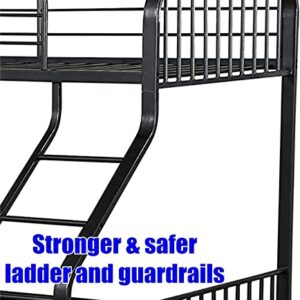 ZEKOLO Upgraded Version & Stronger Steel Bunk Bed Twin XL Over Queen with Safer Guardrails and Ladder, Thickend More Stable Metal Twin XL Over Queen Bunkbeds, Gunmetal (Easier to Assemble)