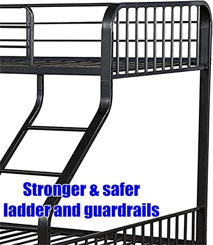 ZEKOLO Upgraded Version & Stronger Steel Bunk Bed Twin XL Over Queen with Safer Guardrails and Ladder, Thickend More Stable Metal Twin XL Over Queen Bunkbeds, Gunmetal (Easier to Assemble)