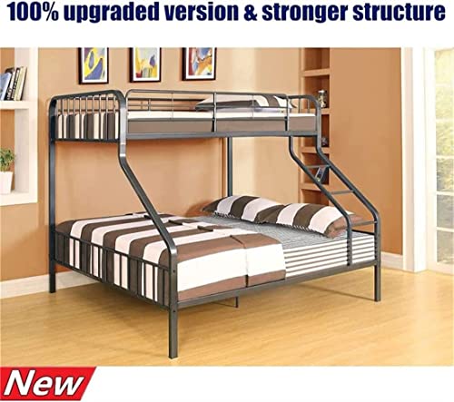 ZEKOLO Upgraded Version & Stronger Steel Bunk Bed Twin XL Over Queen with Safer Guardrails and Ladder, Thickend More Stable Metal Twin XL Over Queen Bunkbeds, Gunmetal (Easier to Assemble)