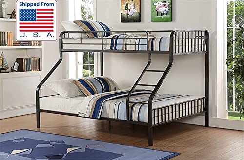 ZEKOLO Upgraded Version & Stronger Steel Bunk Bed Twin XL Over Queen with Safer Guardrails and Ladder, Thickend More Stable Metal Twin XL Over Queen Bunkbeds, Gunmetal (Easier to Assemble)