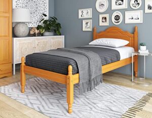 palace imports 100% solid wood reston panel headboard platform bed, twin size, honey pine