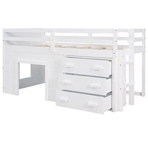 harper & bright designs low loft bed with storage drawers, wood twin size loft bed with cabinet, shelf, ladder, safety rail for girls, boys, teen （white