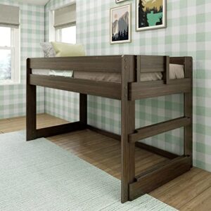 max & lily modern farmhouse low loft bed, twin bed frame for kids, barnwood brown