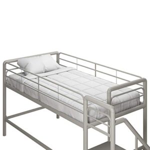 DHP Junior Twin Metal Loft Bed with Storage Steps, Multifunctional Space-Saving Solution - Silver with Gray Steps