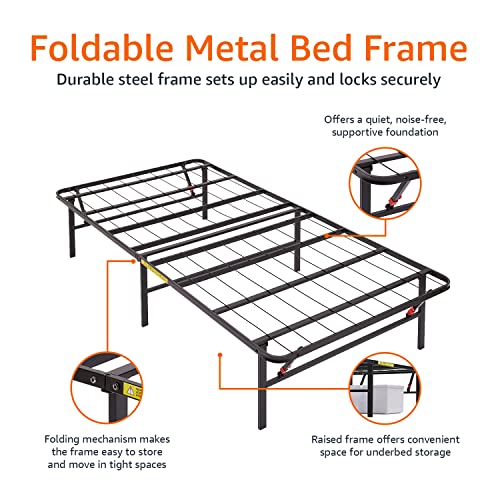 Amazon Basics Foldable Metal Platform Bed Frame with Tool Free Setup, 14 Inches High, Twin XL, Black