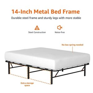 Amazon Basics Foldable Metal Platform Bed Frame with Tool Free Setup, 14 Inches High, Full, Black