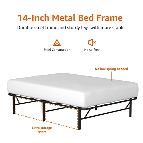 Amazon Basics Foldable Metal Platform Bed Frame with Tool Free Setup, 14 Inches High, Full, Black