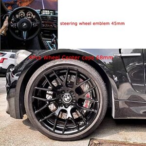 Jianeryz 7Pcs/Set Carbon Fiber Black and White for 4pcs 68mm Wheel Center Caps ,82mm Hood and 74mm Trunk Emblems, 45mm Steering Wheel Emblem