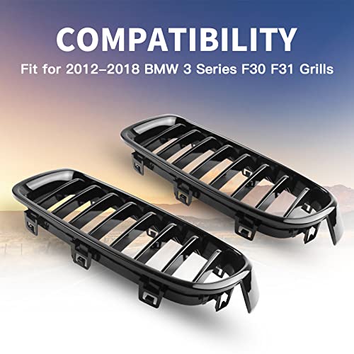 Vashly F30 F31 Grill Stripes Front Grille Kidney Grill Compatible with BMW 3 Series F30 F31 2012-2018 Replacement High Gloss Black Single Slat