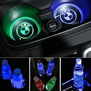 kinocp 2 pieces led cup holder lights car coasters 7 colors pad usb cup mat for drink coaster accessories interior decoration atmosphere lamp fit for bmw car truck suv model, white
