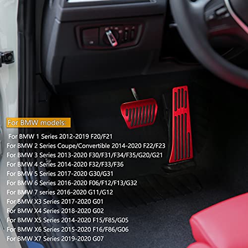 Thenice for BMW 3 4 5 7 Series X3 X4 X5 X6 X7 Anti-Slip Foot Pedals Aluminum Automatic Brake and Gas Accelerator Pedal No Drilling Covers -Red