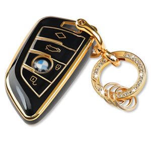 key fob cover case with bling keychain for bmw accessories, soft tpu key cover compatible with 2 5 6 7 series x1 x2 x3 x5 x6 (black)