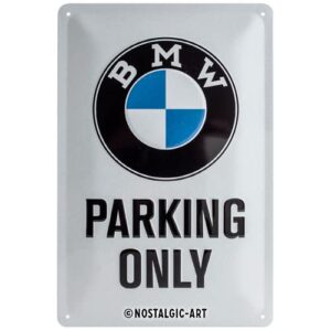 nostalgic-art retro tin sign, bmw – parking only white – gift idea for car accessoires fans, metal plaque, vintage design for decoration, 7.9″ x 11.8″